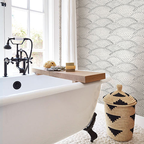 2903-25870 Bennett Charcoal Dotted Scallop Wallpaper