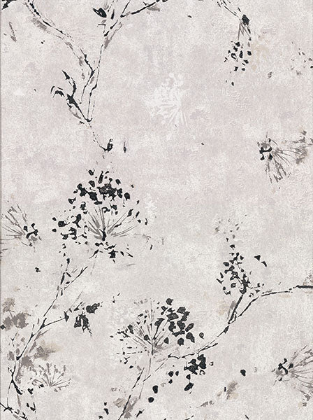 2904-00303 Misty Grey Distressed Dandelion Wallpaper