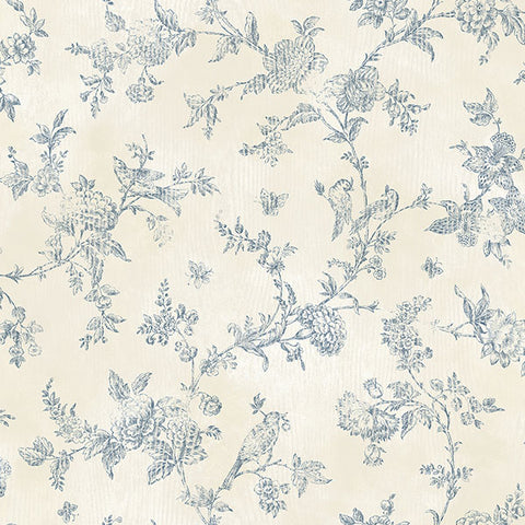 2904-02192 French Nightingale Blue Trail Wallpaper