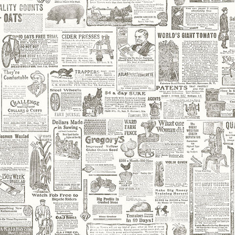 2904-13082 Underwood Brown Newspaper Wallpaper