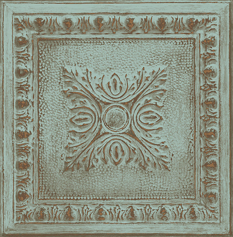 2904-24032 Hazley Turquoise Ornamental Tin Tile Wallpaper