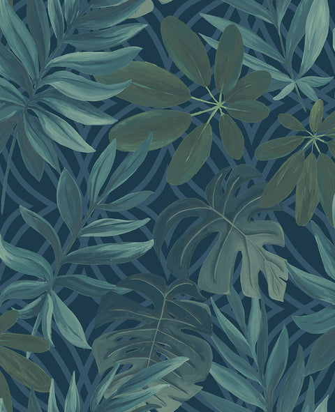 2904-24201 Nocturnum Dark Blue Leaves Wallpaper