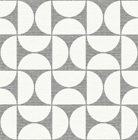 2904-25672 Deedee Black Geometric Faux Grasscloth Wallpaper