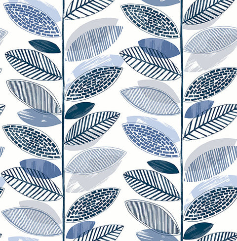 2904-25682 Nyssa Blue Leaves Wallpaper