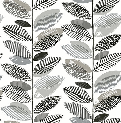 2904-25683 Nyssa Grey Leaves Wallpaper