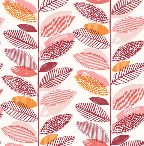 2904-25684 Nyssa Coral Leaves Wallpaper
