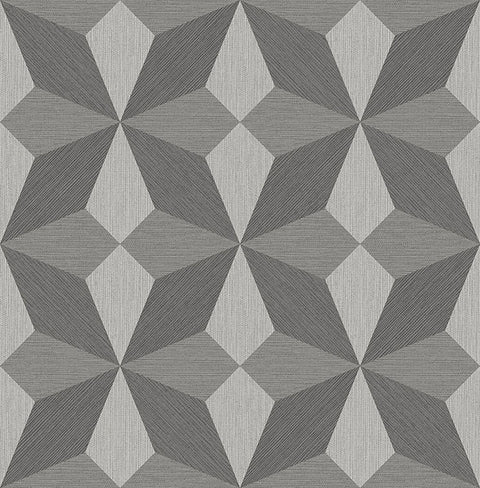 2908-25300 Valiant Grey Faux Grasscloth Geometric Wallpaper