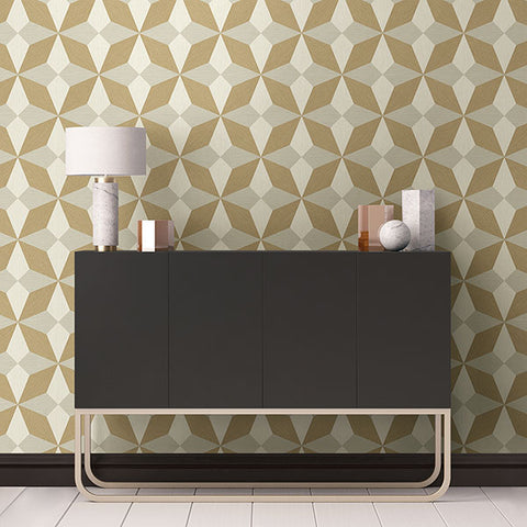 2908-25302 Valiant Beige Faux Grasscloth Geometric Wallpaper