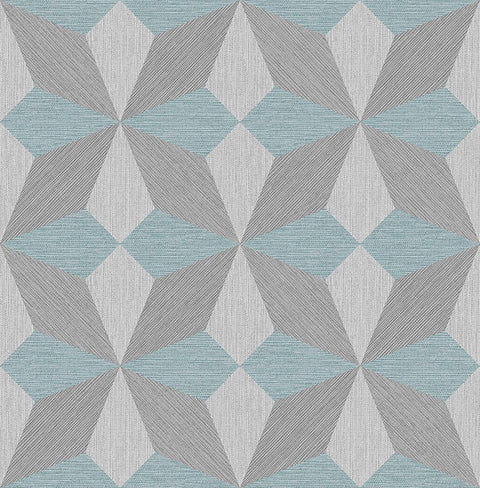 2908-25304 Valiant Aqua Faux Grasscloth Geometric Wallpaper