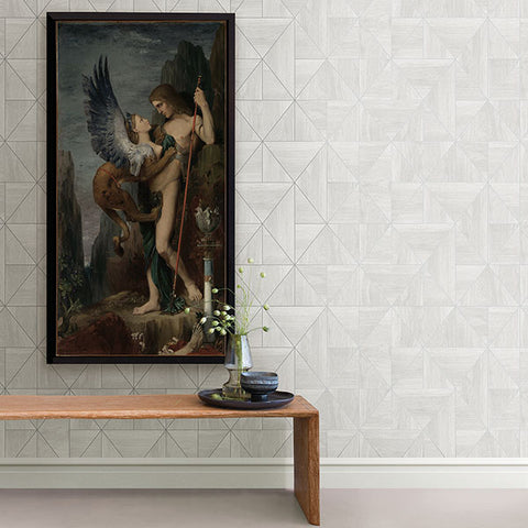 2908-25320 Cheverny Light Grey Geometric Wood Wallpaper