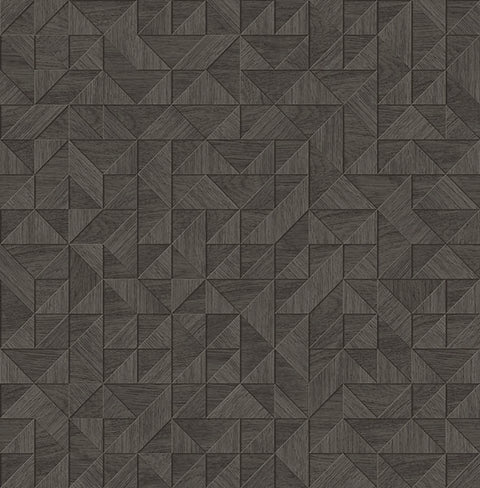 2908-25326 Gallerie Dark Brown Geometric Wood Wallpaper