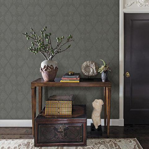 2908-25334 Intrinsic Dark Grey Geometric Wood Wallpaper