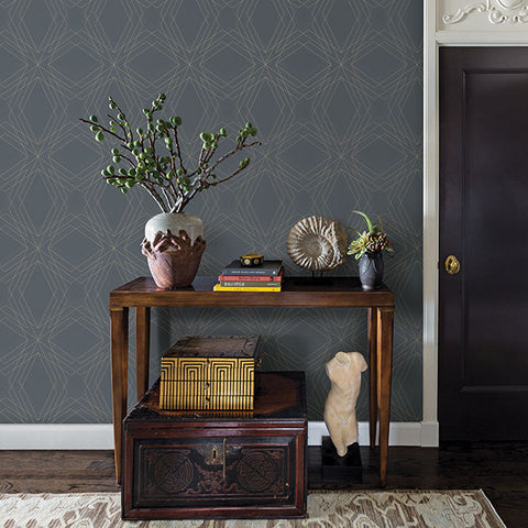 2908-87107 Relativity Charcoal Geometric Wallpaper