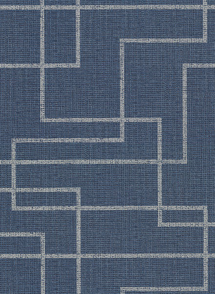 2921-50512 Clarendon Indigo Geometric Faux Grasscloth Wallpaper