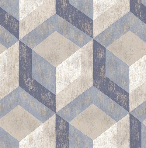 2922-22311 Clarabelle Blue Rustic Wood Tile Wallpaper