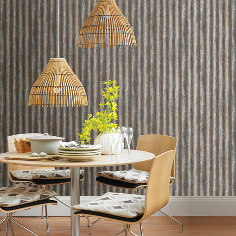 2922-22333 Kirkland Charcoal Corrugated Metal Wallpaper