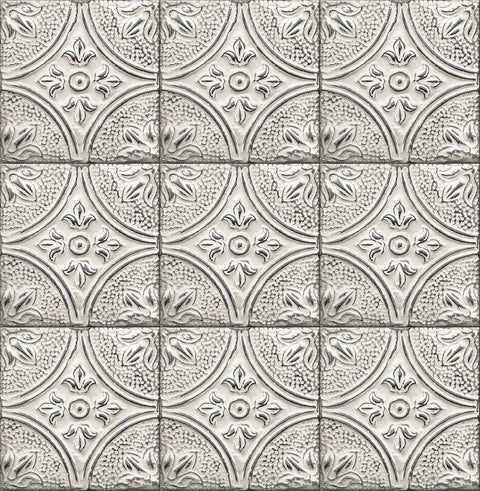 2922-23763 Cornelius White Tin Ceiling Tile Wallpaper