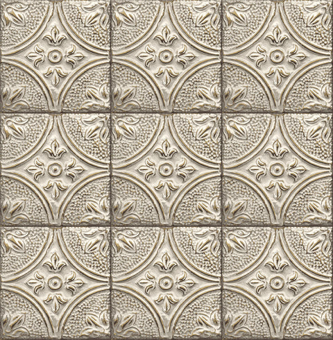 2922-23764 Cornelius Grey Tin Celing Tile Wallpaper