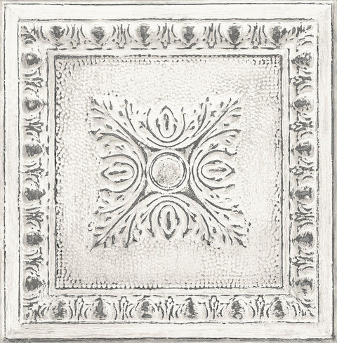 2922-24031 Hillman White Ornamental Tin Tile Wallpaper