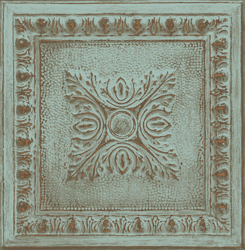 2922-24032 Hillman Turquoise Ornamental Tin Tile Wallpaper