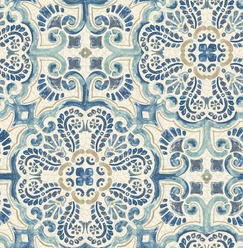 2922-24046 Bayard Blue Tile Wallpaper