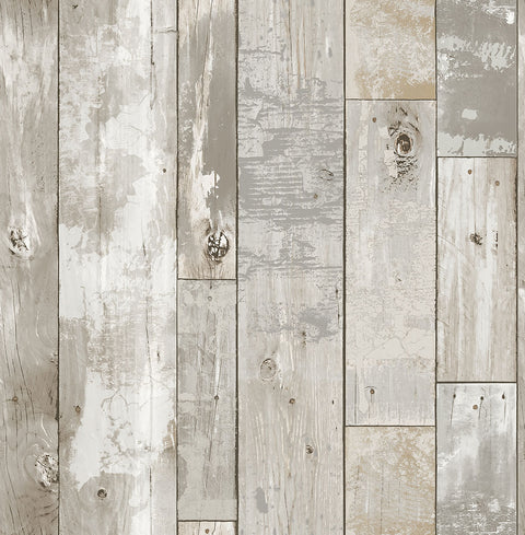 2922-24054 Samuel Light Grey Distressed Wood Wallpaper