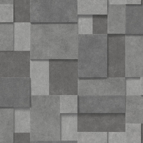 2922-25354 Gompers Dark Grey Metallic Squares Wallpaper