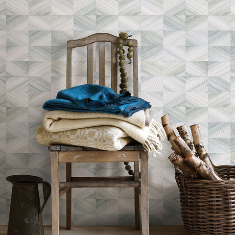 2922-25376 Ulysses Light Blue Geometric Wood Wallpaper