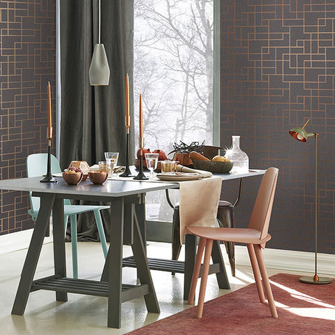 2927-42492 Mason Dark Grey Geometric Wallpaper