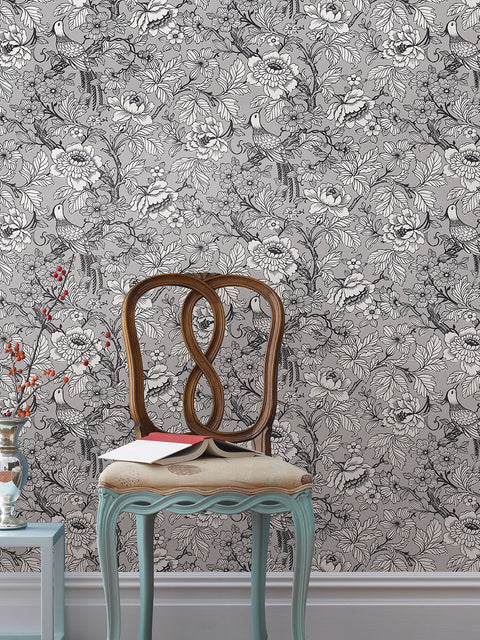 2927-80407 Beaufort Silver Peony Chinoiserie Wallpaper