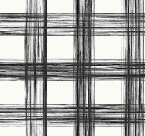 2927-80900 Scarborough Black Striated Plaid Wallpaper