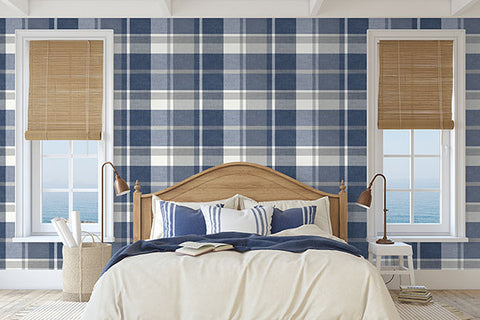 2927-81102 Madaket Indigo Plaid Wallpaper