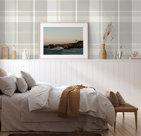 2927-81118 Madaket Light Grey Plaid Wallpaper