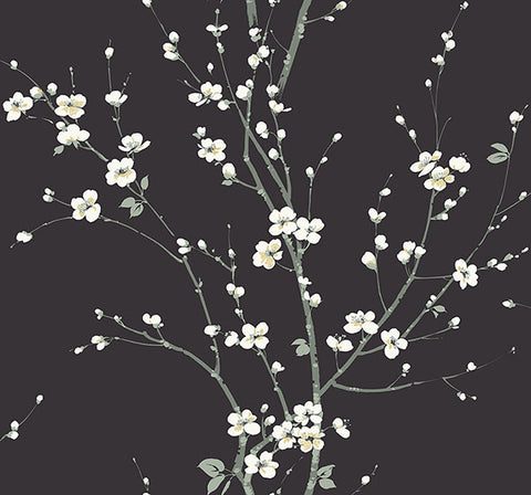 2927-81800 Monterey Black Floral Branch Wallpaper