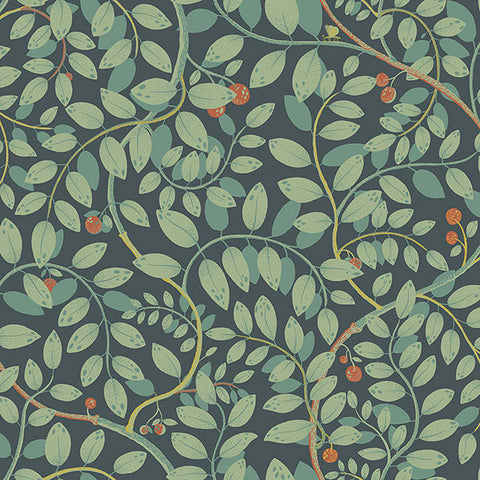 2932-65105 Kirke Turquoise Leafy Vines Wallpaper