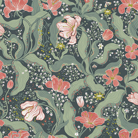 2932-65116 Bodri Turquoise Tulip Garden Wallpaper