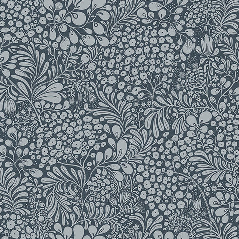 2932-65129 Siv Dark Blue Botanical Wallpaper