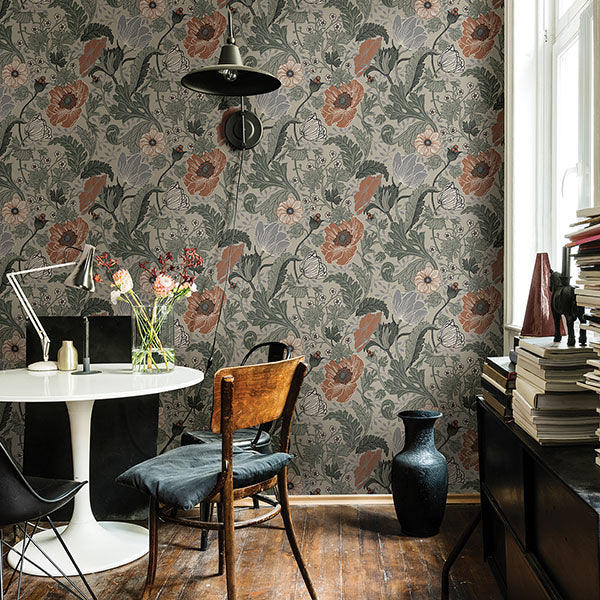 2948-33001 Anemone Grey Floral Wallpaper | The Fabric Co