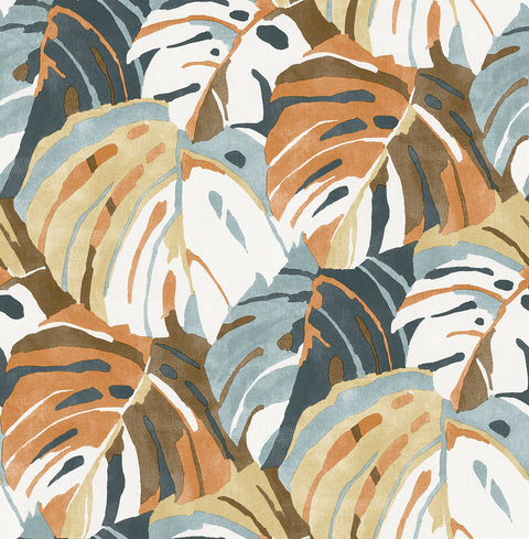 2969-26011 Samara Orange Monstera Leaf Wallpaper