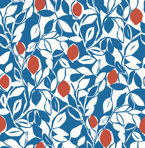 2969-26024 Loretto Blue Citrus Wallpaper