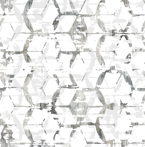2969-26043 Augustine Black Distressed Geometric Wallpaper
