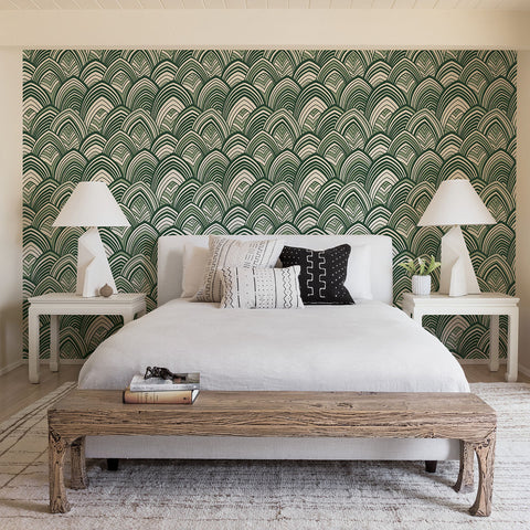 2969-87354 CABARITA Green Art Deco Leaves Wallpaper