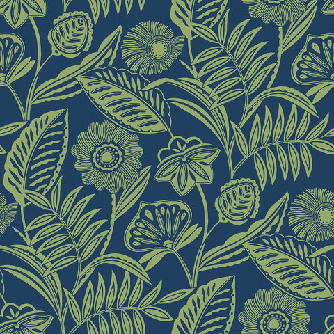 2969-87527 Alma Blue Tropical Floral Wallpaper