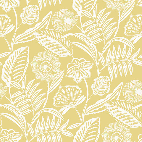 2969-87529 Alma Yellow Tropical Floral Wallpaper