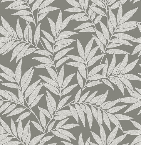 2970-26123 Morris Dark Grey Leaf Wallpaper