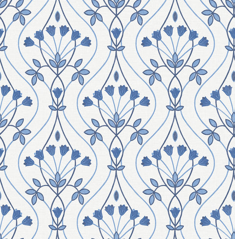 2970-26148 Dard Blue Tulip Ogee Wallpaper