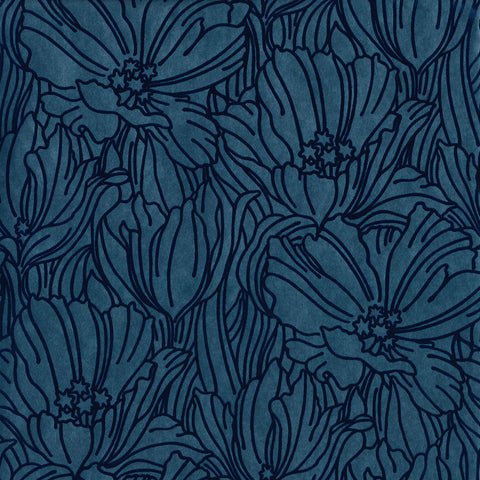 2970-87356 Selwyn Flock Dark Blue Floral Wallpaper