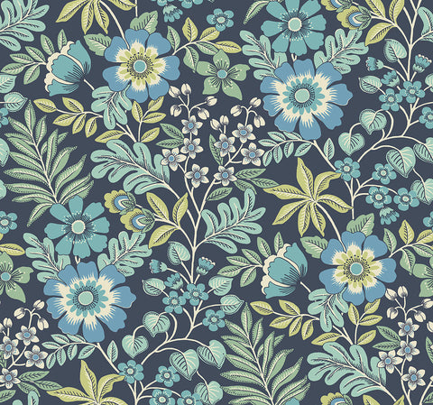 2970-87533 Voysey Navy Floral Wallpaper