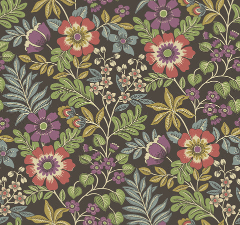2970-87534 Voysey Brown Floral Wallpaper