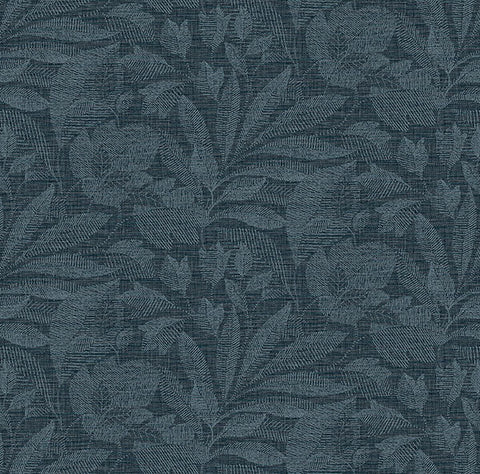 2971-86153 Lei Navy Etched Leaves Wallpaper